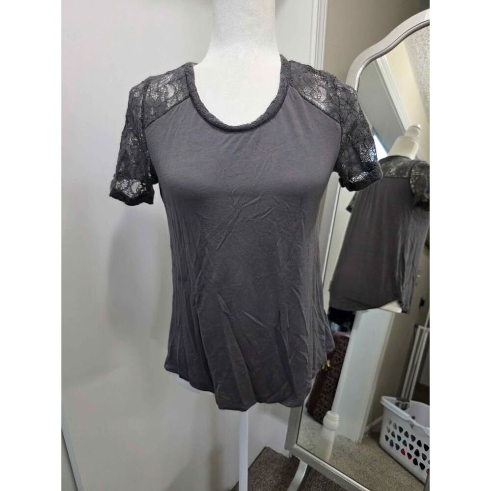 Apt. 9 Charcoal Gray Lace Sleeve Top
